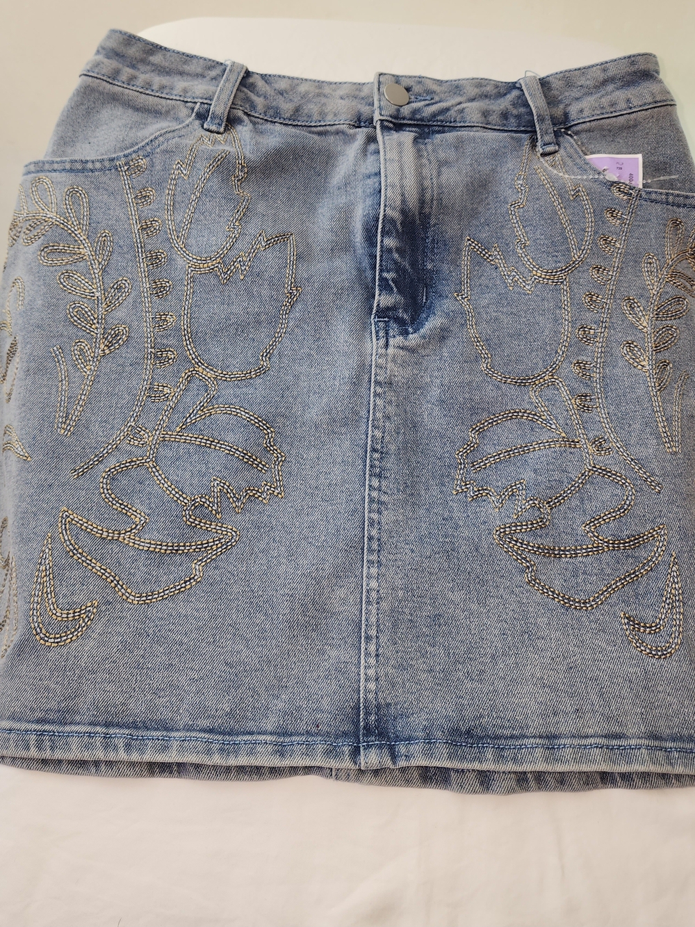 Light Blue Embroidered Denim Mini Skirt